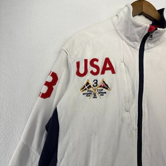 Ralph Lauren Jacket Men's Large White Zip RL Ocean Challenge USA Big Pony READ - Picture 4 of 16